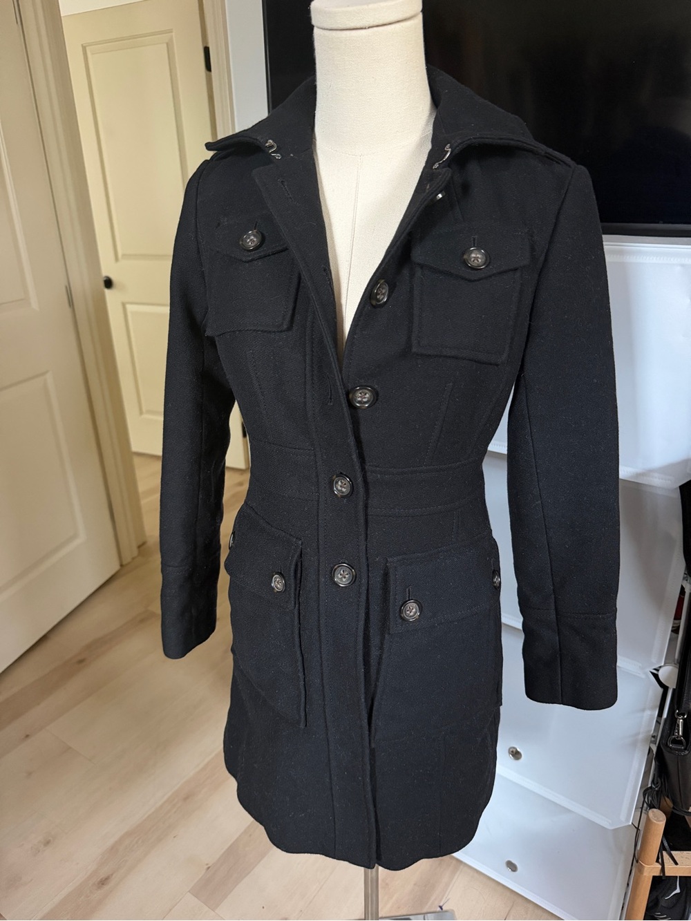 Banana Republic Black Tailored Button-Front Trench Coat